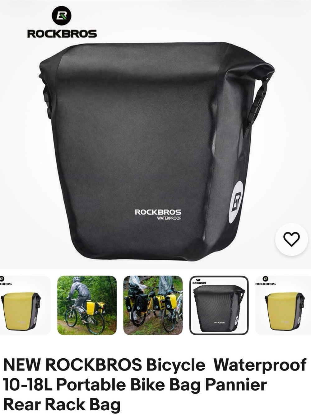 ROCKBROS Waterproof Rear Rack Bicycle Pannier Bag 10-18L Black